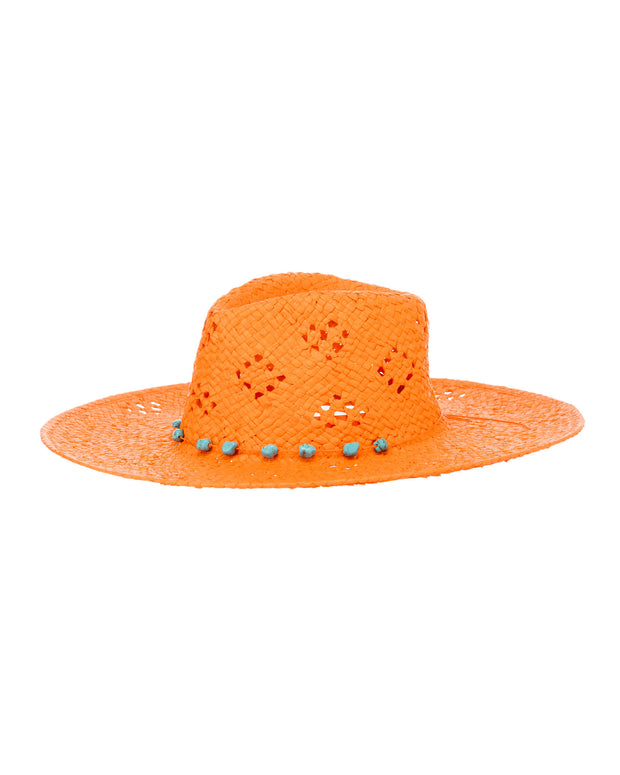 BLAIZ Brigitte Orange Turquoise Stones Paper Straw Hat