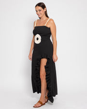 BLAIZ Sundress Francine Black with Raffia Belt Maxi Dress