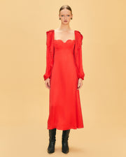 BLAIZ farm rio Heart Shaped Neckline Red Long Sleeve Midi Dress