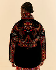 Nature Beauty Black Reversible Embroidered Puffer Jacket