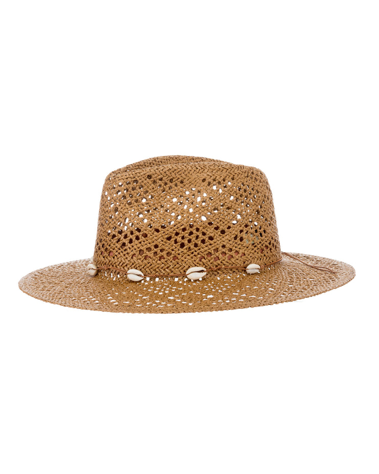 BLAIZ Joanna Camel Cowrie Shells Paper Straw Hat