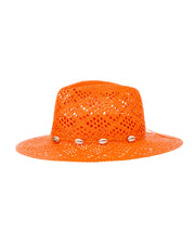 BLAIZ Joanna Orange Cowrie Shells Paper Straw Hat