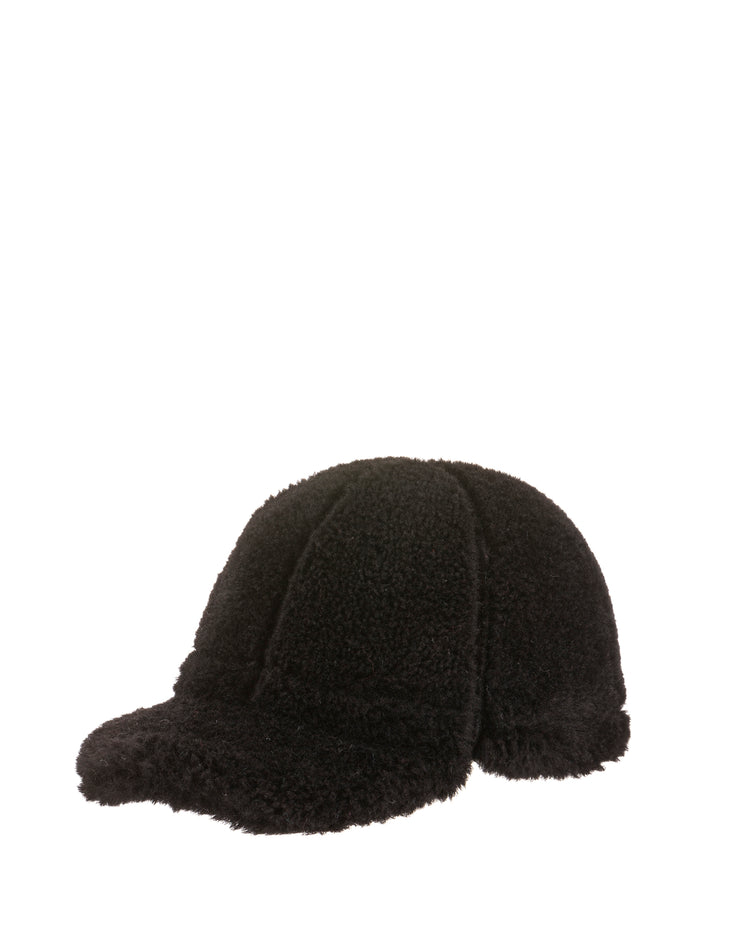 Black Faux Shearling Baseball Hat