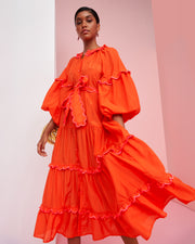 Flame Deep Orange Midi Dress