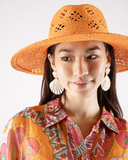 Brigitte Orange Turquoise Stones Paper Straw Hat