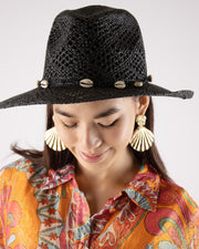 Joanna Black Cowrie Shells Paper Straw Hat