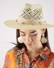 Joanna Ivory Cowrie Shells Paper Straw Hat