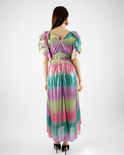  Blaiz Celia B Rainbow Opal Asymmetric Ruffled Midi Dress