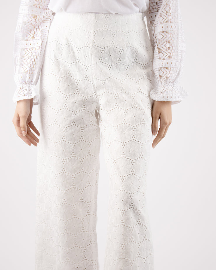 White Embroidery Cullote Trousers