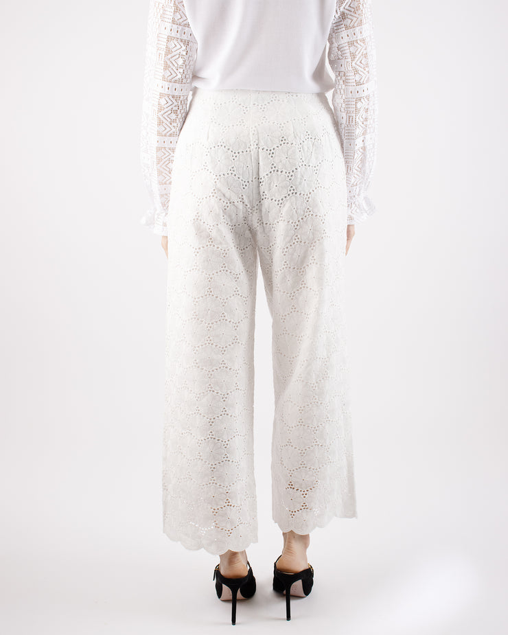 White Embroidery Cullote Trousers