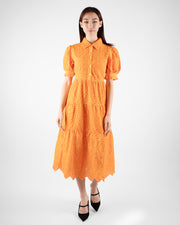 Orange Embroidered Midi Dress