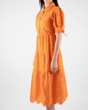 Orange Embroidered Midi Dress