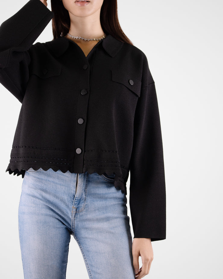 Black Long Sleeve Scallop Jacket
