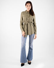 Olive Safari Jacket With Front Pockets and Belt