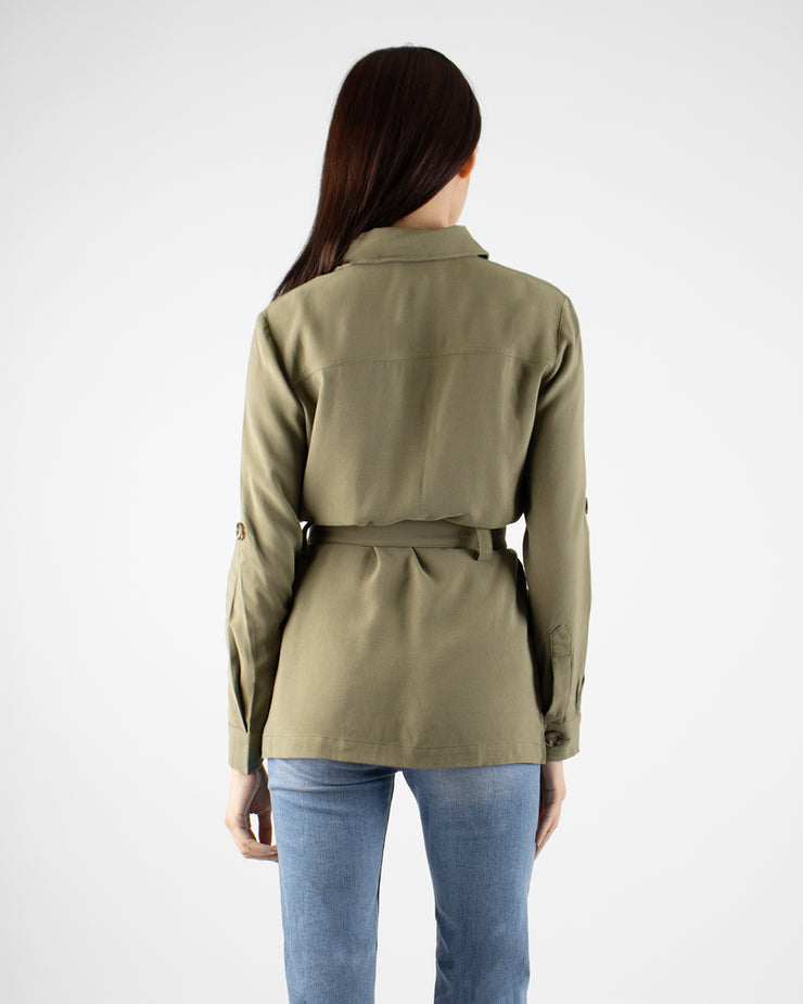 Olive Safari Jacket With Front Pockets and Belt