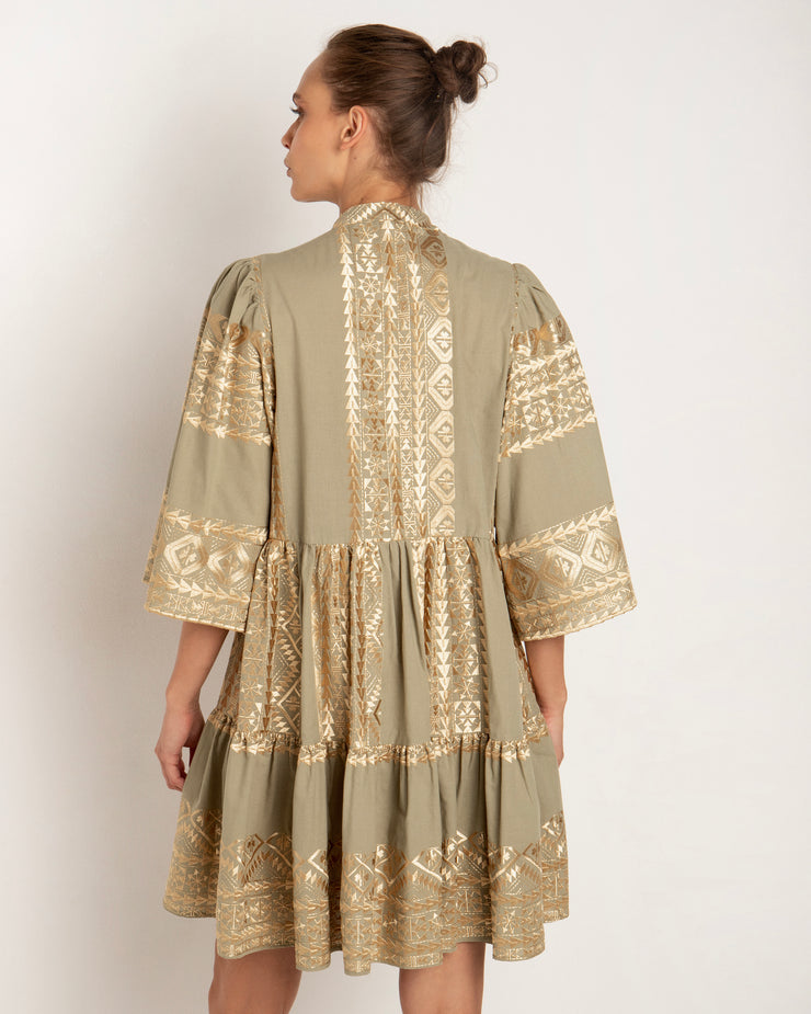 BLAIZ Greek Archaic All Over Tea and Gold Mini Dress