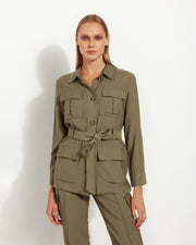 BLAIZ Marina V Olive Safari Jacket With Front Pockets and Belt