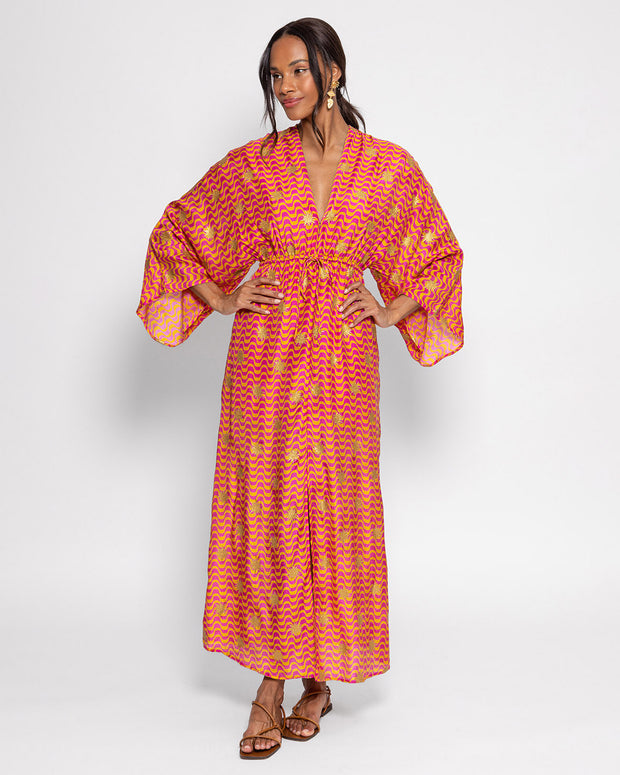 BLAIZ Sundress Sonia Arizona Print Fuchsia  and Orange Midi Dress