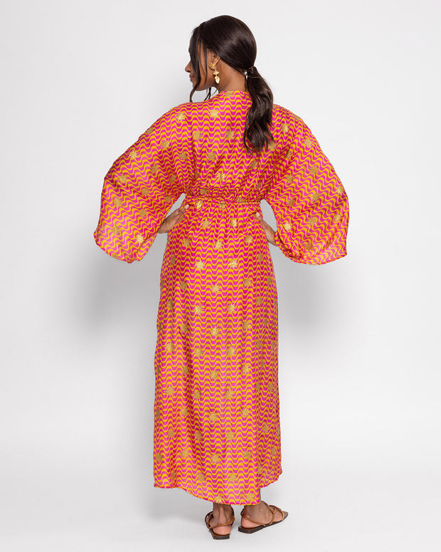 BLAIZ Sundress Sonia Arizona Print Fuchsia and Orange Midi Dress
