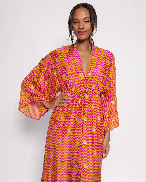 BLAIZ Sundress Sonia Arizona Print Fuchsia and Orange Midi Dress