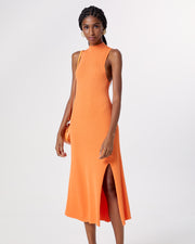 Orange Ribbed Midi Knit Dress