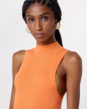 Orange Ribbed Midi Knit Dress