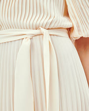 C/MEO COLLECTIVE | BLAIZ | Ivory Pleated Midi Puff Sleeve Dress