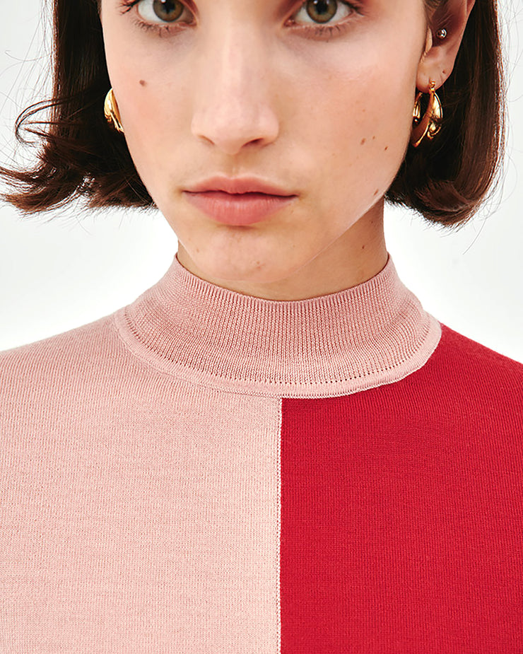 C/MEO COLLECTIVE | BLAIZ | Musk Pink & Red Contrast Adjoin Knit Top