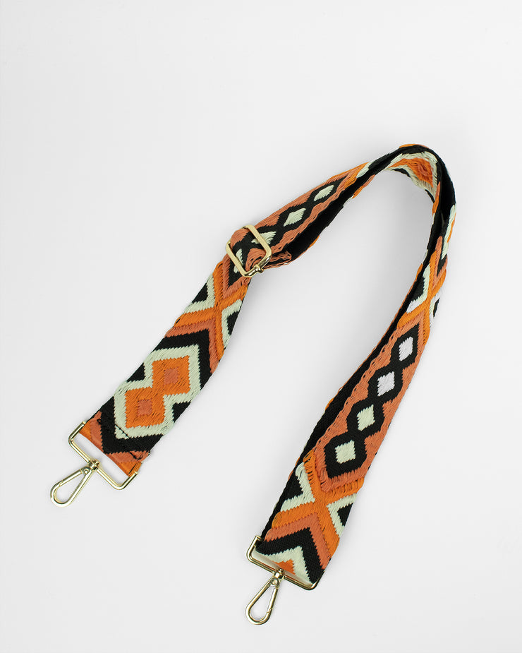 BLAIZ Coral, Orange, Black and Beige Aztec Print Bag Strap