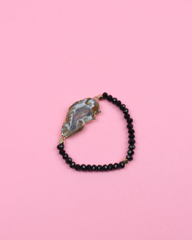 227 | BLAIZ | Taupe & Black Agate Stone Beaded Bracelet