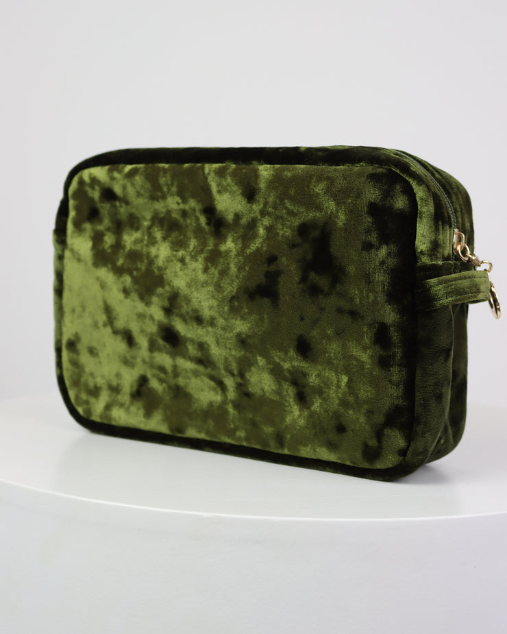 227 | BLAIZ | Olive Green Velvet Beauty Cosmetics Wash Travel Bag