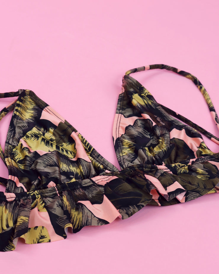 SALITRE SWIMWEAR | BLAIZ | Tropical Leaves Ruffle Bikini Top
