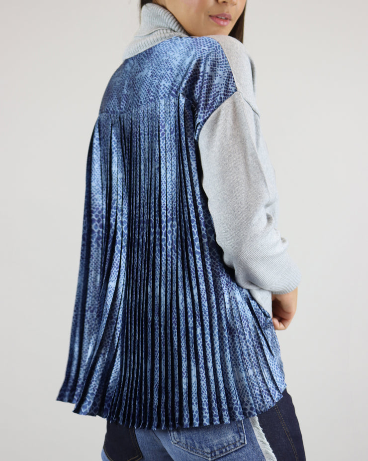 IZAAK AZANEI | BLAIZ | Blue Grey Silk Back Sweater Jumper Roll Collar