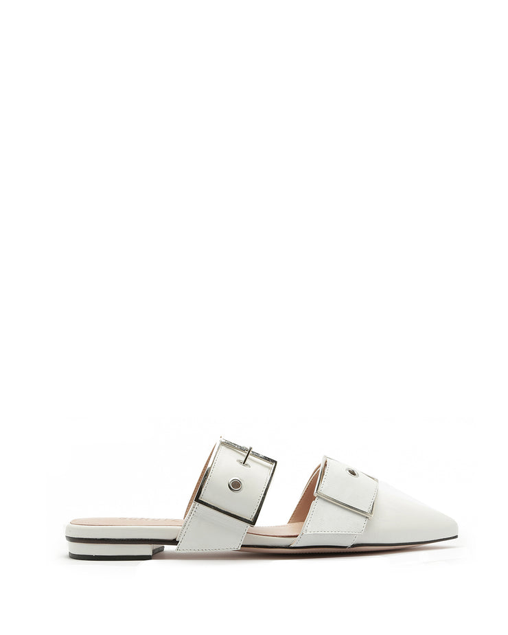 SCHUTZ | BLAIZ | White Buckle Pointed Flats Slip On Shoes Mules Leather