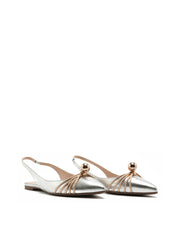 SCHUTZ | BLAIZ | Silver Slingback Ballet Flats Copper Ball Detail