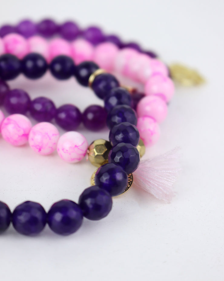 227 | BLAIZ | Infinity Lotus Bracelet Set in Purple
