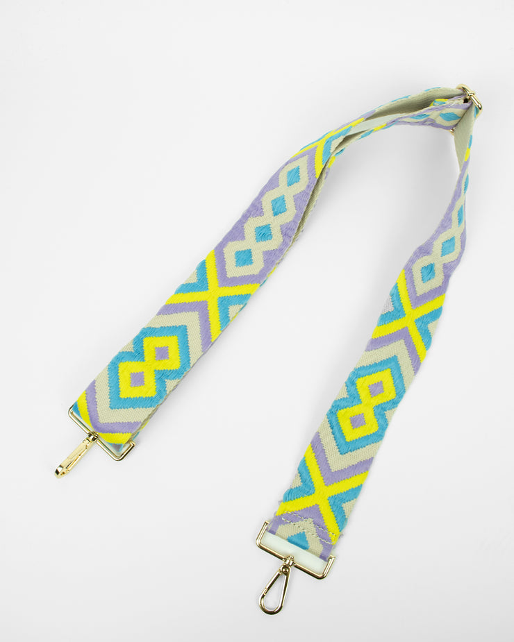 BLAIZ Blue,Yellow, Lilac and Beige Aztec Print Bag Strap