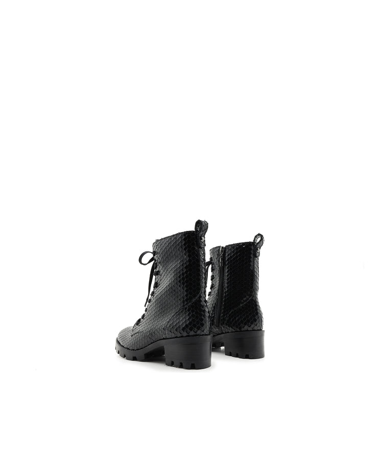 SCHUTZ | BLAIZ | Black Snake Lace Up Ankle Boots Army Boots Autumn