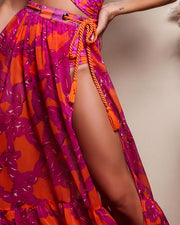 BLAIZ Karla Vivian Pink and Orange Buriti Wrap Long Skirt