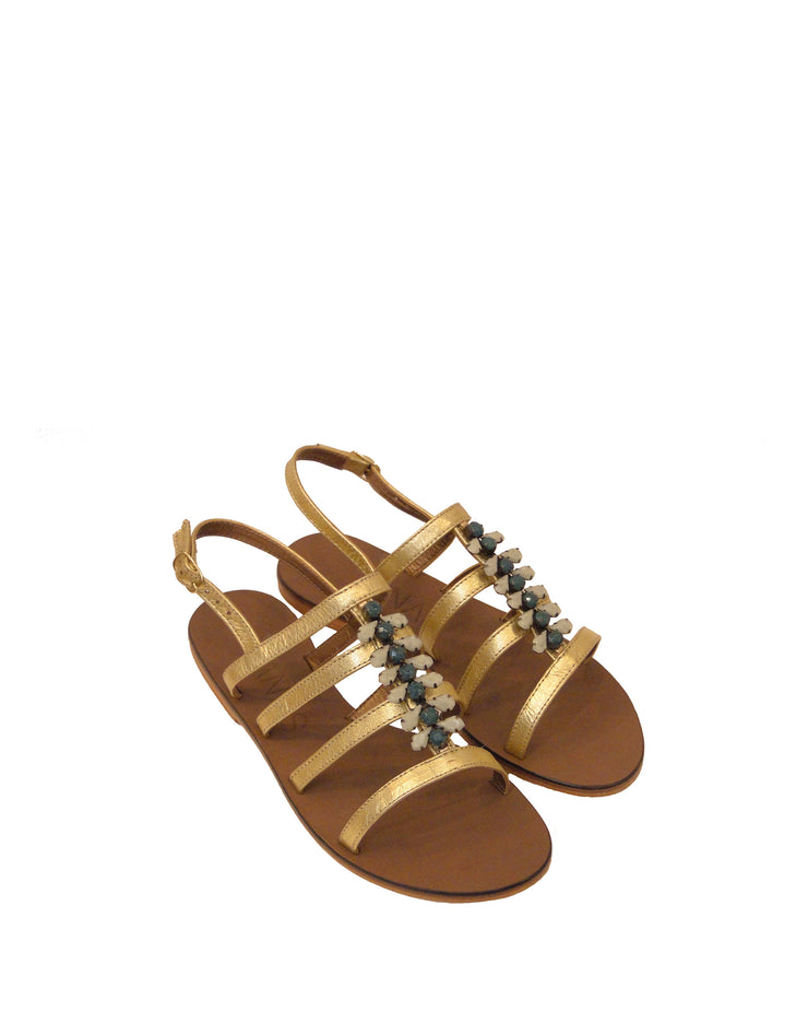Gold & Jade Embellished Leather Sandals