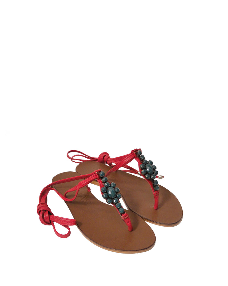 ANAS | BLAIZ | Red & Jade Lace-Up Leather Sandals