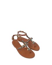 ANAS | BLAIZ | Brown & Jade Embellished Leather Sandals