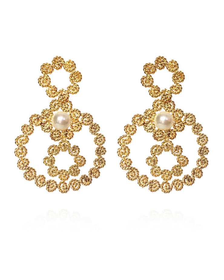 Blaiz Ana Carolina Valencia Gold Gardenia Crown Pearl Earrings 