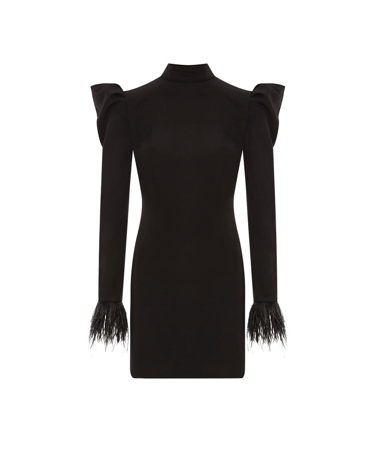 BLAIZ De La Vali Baltimore Black Feather Mini Dress