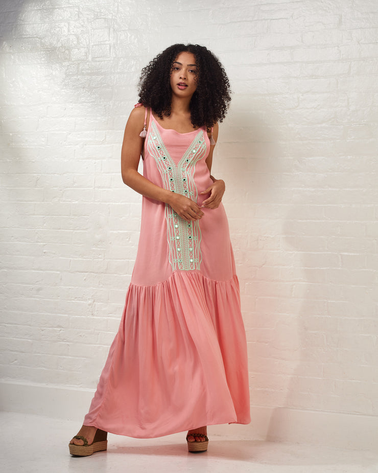 BATICHE | BLAIZ | Pink Embroidered Maxi Dress