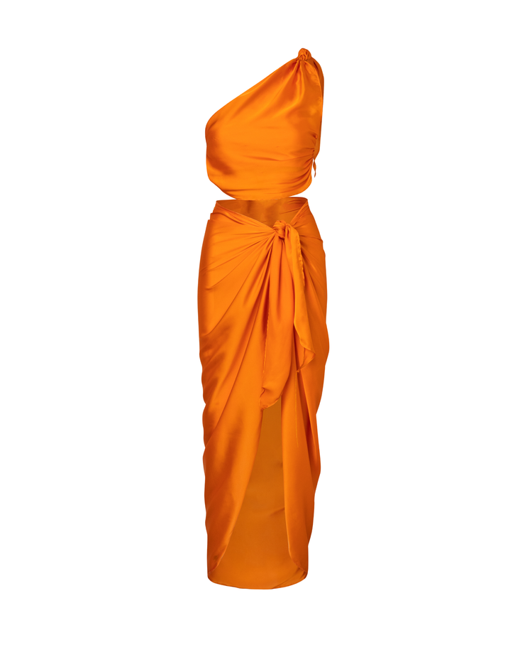 Blaiz Baobab Marea Orange Amber One-Shoulder Top and Tie Knot Skirt Set