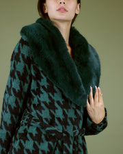 BlaizEmerald Houndstooth Pattern Faux Fur Collar Coat