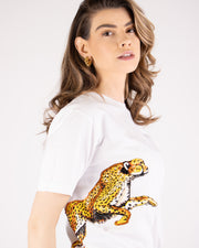 Arara Pouncing Cheetah Printed and Beaded White T-shirt