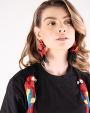 Black and Red Vines and Shines Beaded Earrings