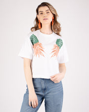 White Pineapple Printed Cropped T-shirt